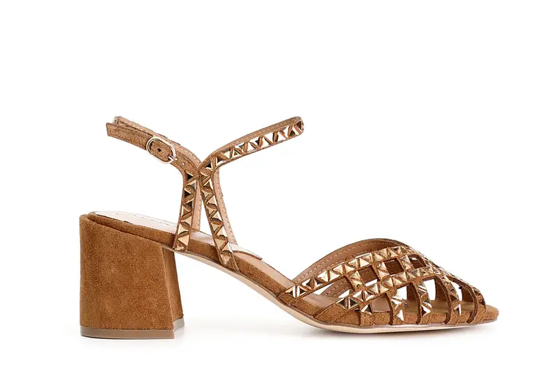 sandali gabbia con strass triangolo cuoio 36