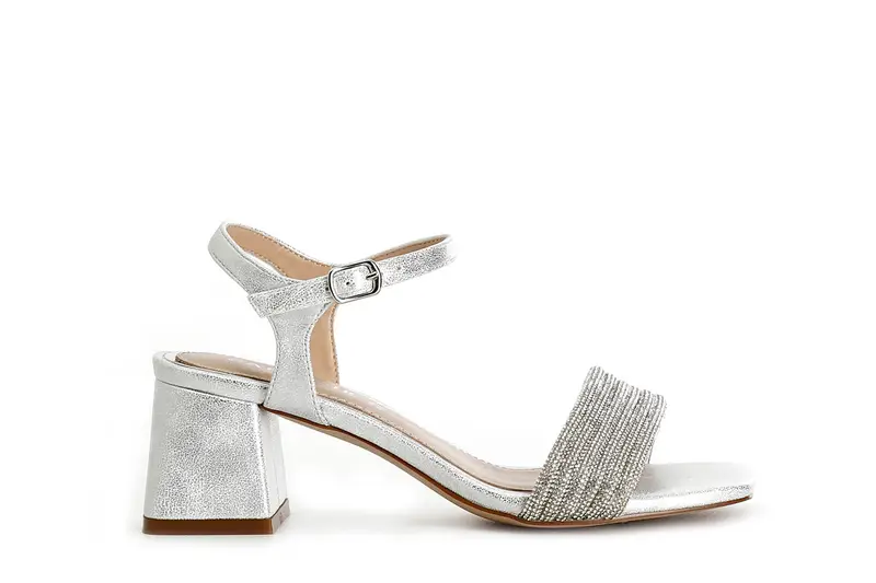 sandali gilda effetto laminato con fasce strass davanti argento 37