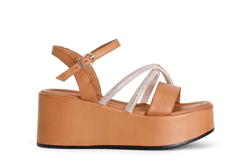 sandali gilda in pelle con strass cuoio