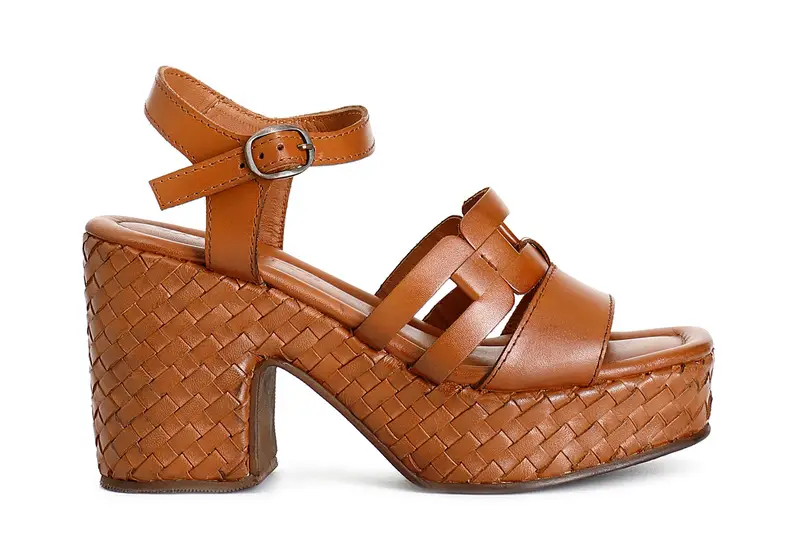 sandali gilda in pelle due fasce davanti zeppa intrecciata cuoio 37