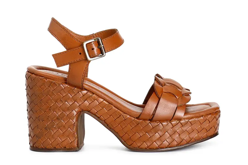 sandali gilda in pelle zeppa fasciata intreccio cuoio