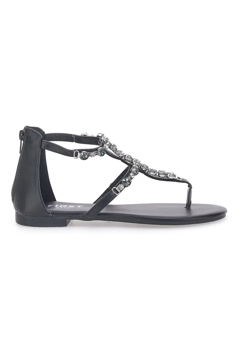 Sandali Gioiello Neri A Infradito con Zip Posteriore THE FIRST CHIC PREA482