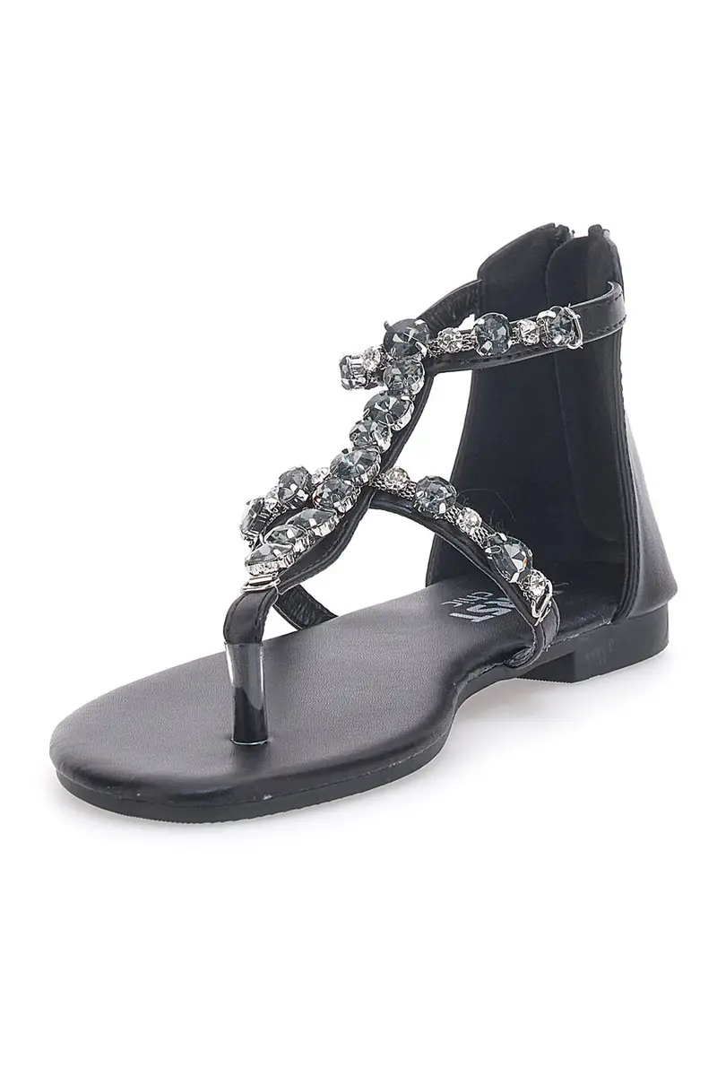 Sandali Gioiello Neri A Infradito con Zip Posteriore THE FIRST CHIC PREA482 miniatura 3