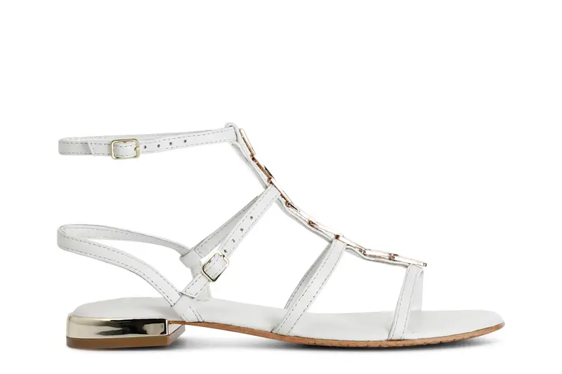 sandali gladiatore in pelle con accessorio bianco
