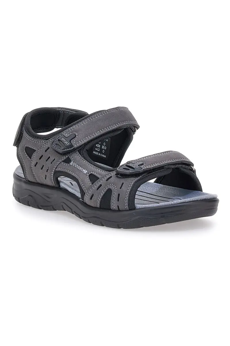 Sandali Grigi Con Strappi in Velcro Johes Land 3104 miniatura 2