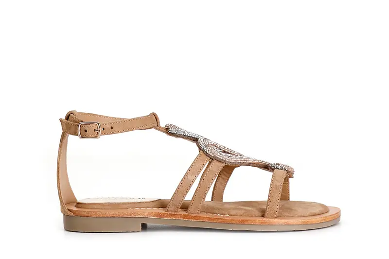 sandali in camoscio con accessorio strass cuoio 39