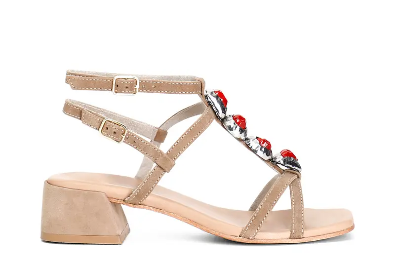 sandali in camoscio con pietre motivo a "t" sabbia