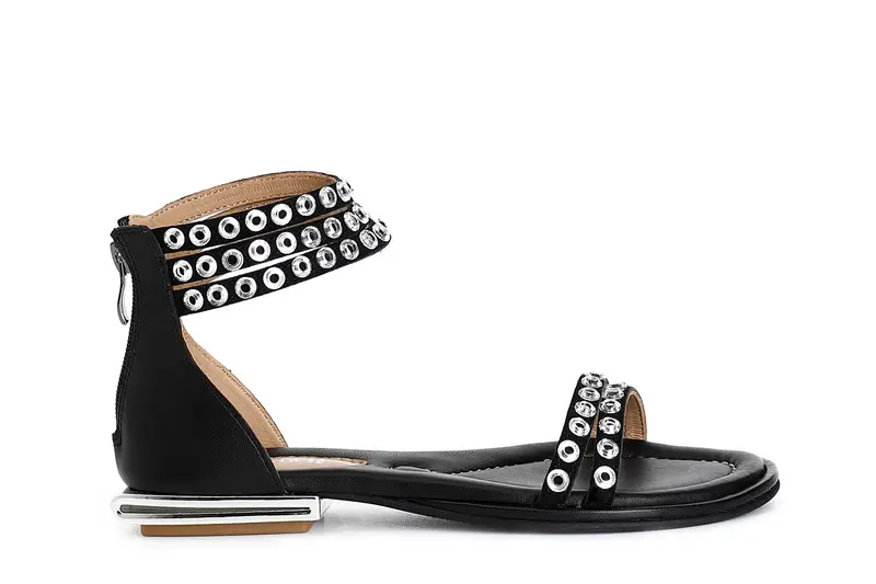 sandali in camoscio con strass alla caviglia nero