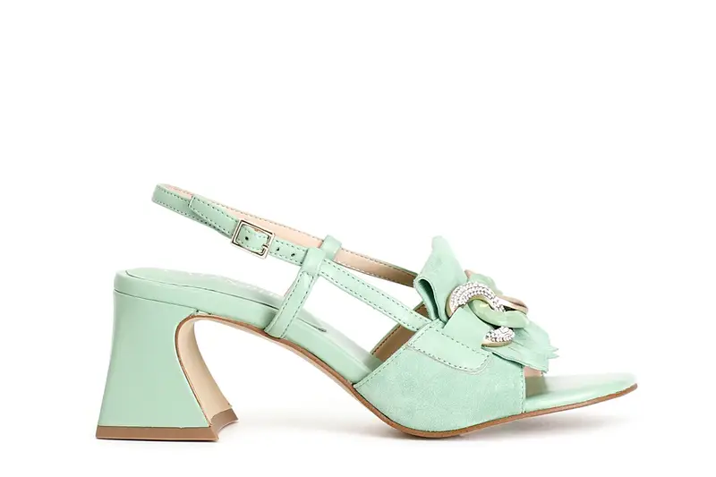 sandali in camoscio e nappa con frangia e catena verde 37