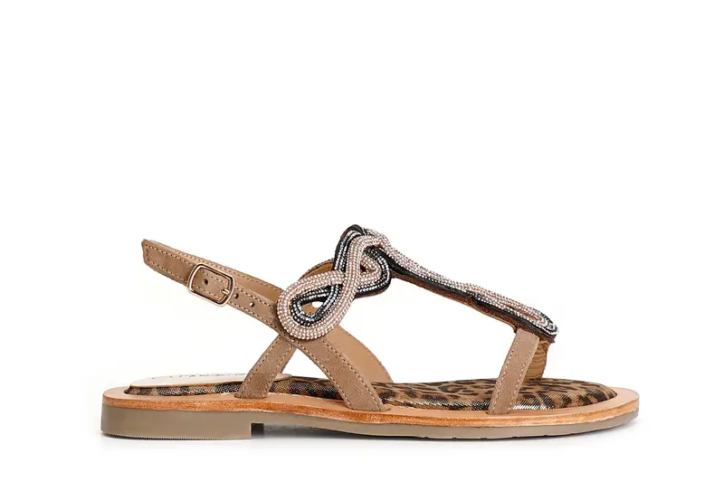 sandali in camoscio e stampa maculata con accessorio strass multi bronzo 36