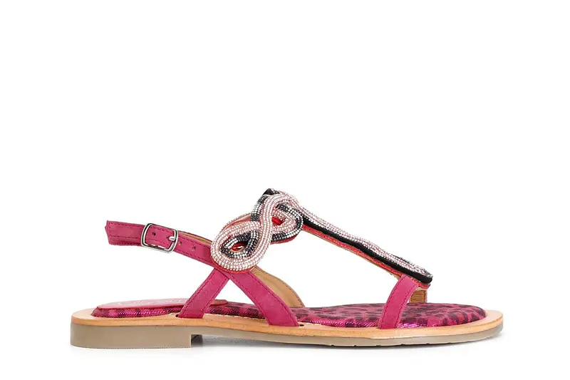 sandali in camoscio e stampa maculata con accessorio strass multi fuxia 37