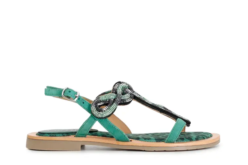 sandali in camoscio e stampa maculata con accessorio strass multi verde 40