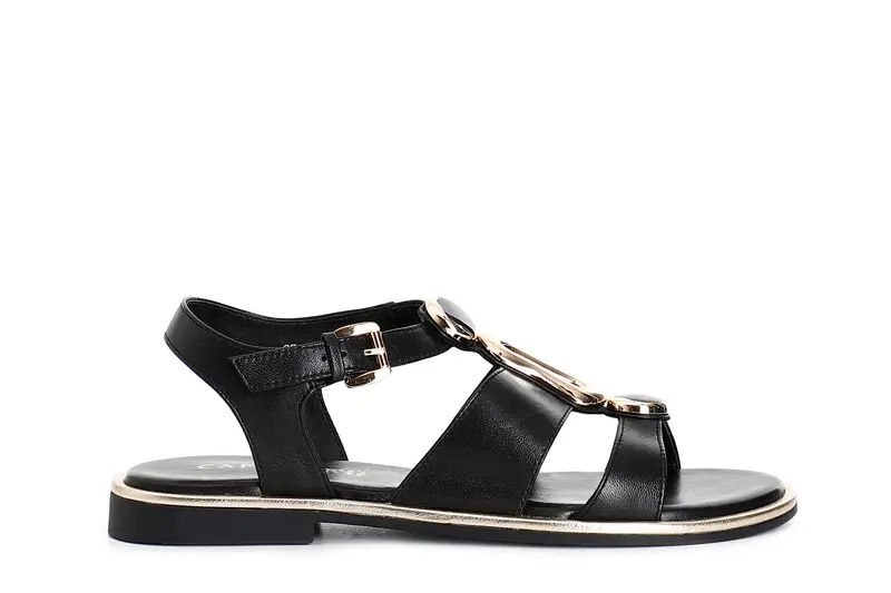 sandali in pelle con fibbia e triplo accessorio nero 38