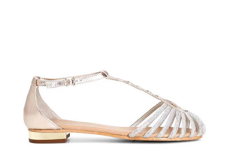 sandali in pelle con mignon strass platino