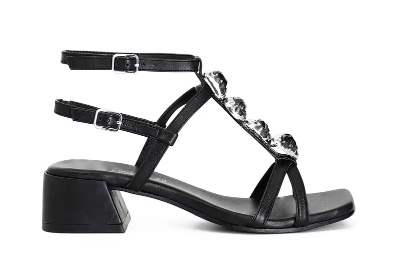 sandali in pelle con pietre e motivo a "t" nero 38