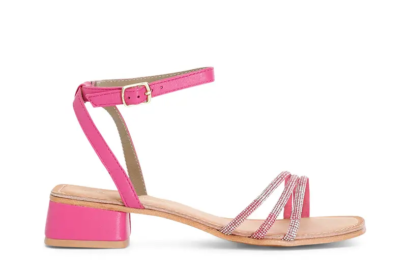 sandali in pelle con strass mignon fuxia