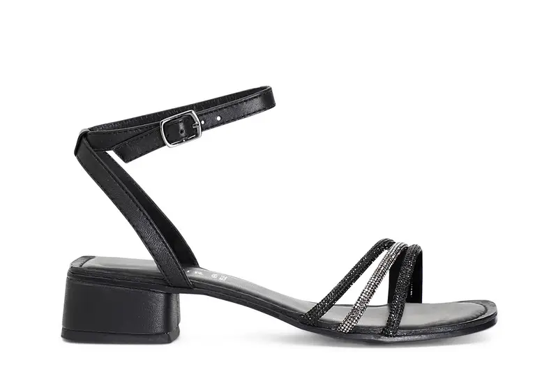 sandali in pelle con strass mignon nero