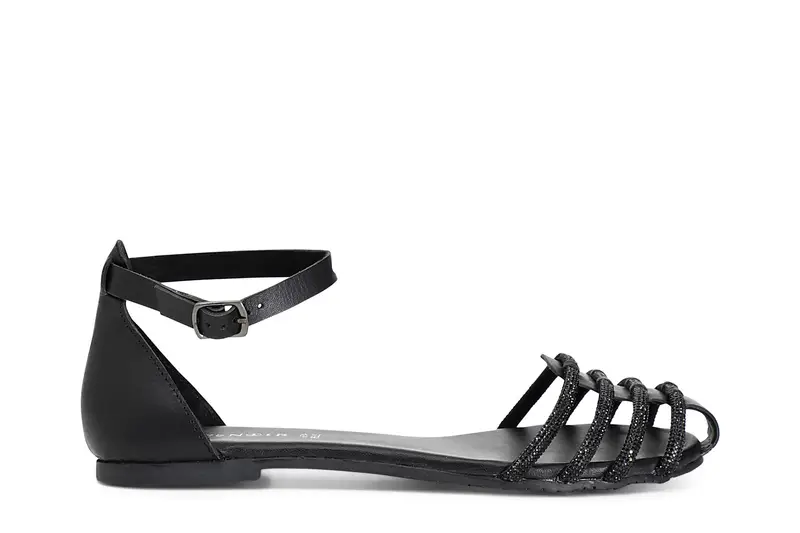 sandali in pelle con strass nero