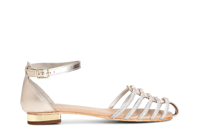 sandali in pelle con toppone mignon strass platino