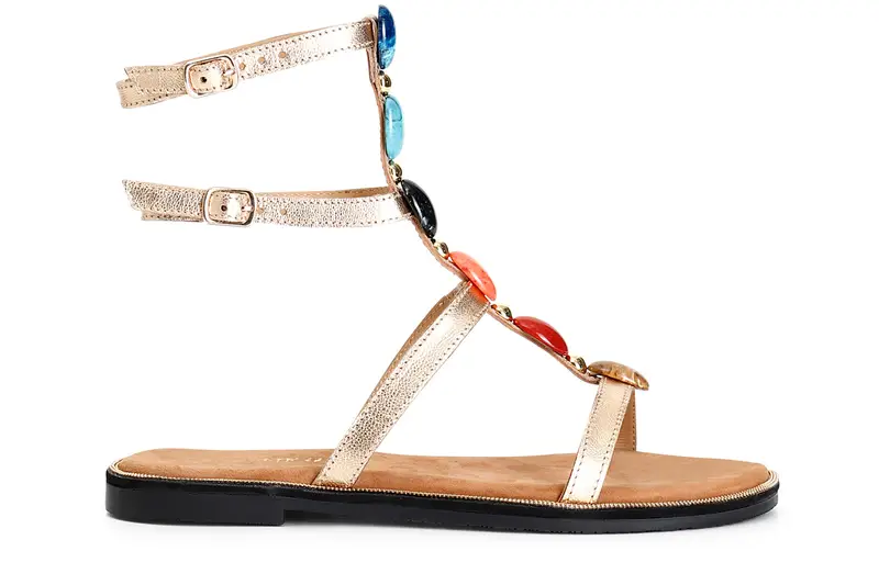 sandali in pelle due fibbie con pietre oro 38