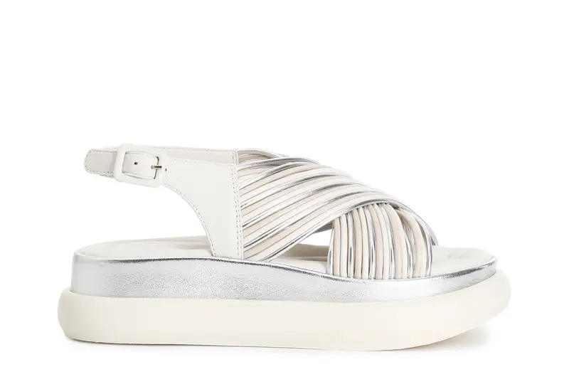 sandali in pelle incrociato multilistini multi argento