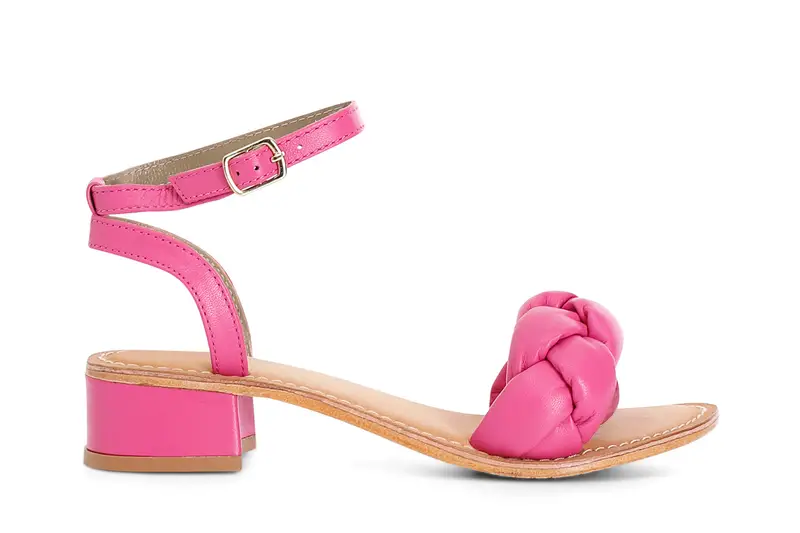 sandali in pelle intrecciata fuxia