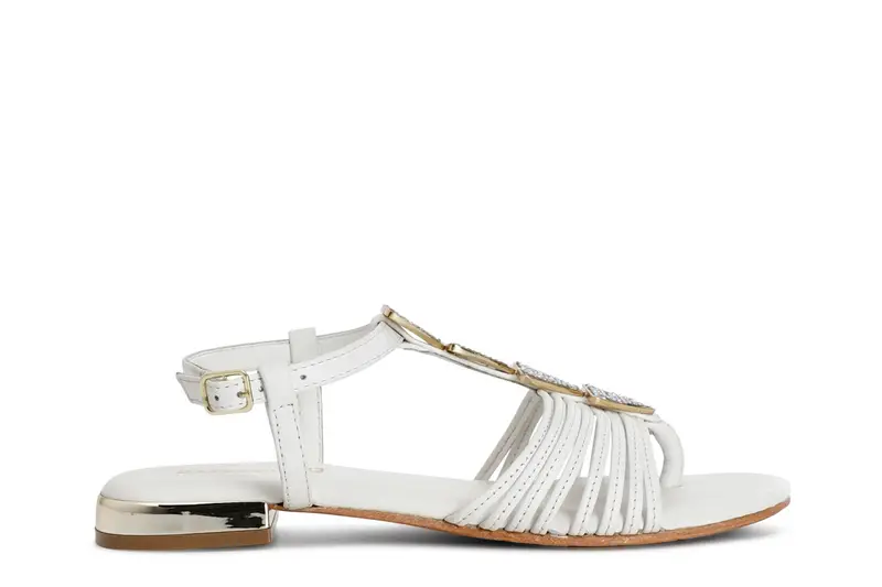 sandali in pelle mignon con accessorio triangolo strass bianco 36