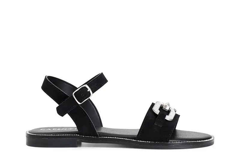 sandali in pelle scamosciata con accessorio gioiello nero