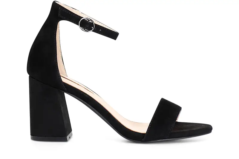 sandali in pelle scamosciata con laccio alla caviglia e toppone nero