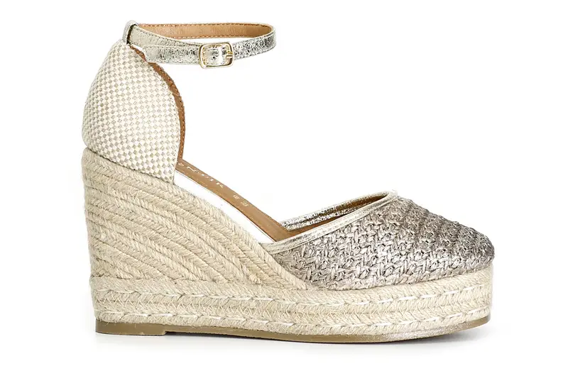 sandali in rafia su zeppa corda platino