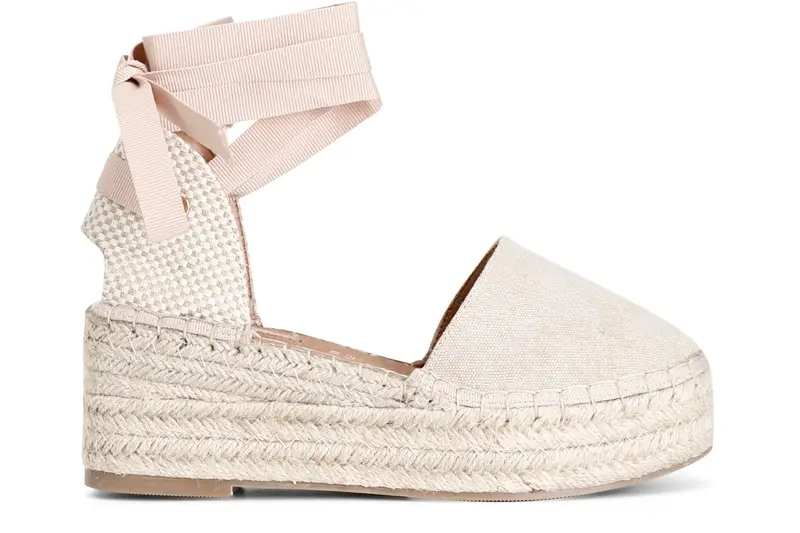 sandali in tessuto con allacciatura schiava su zeppa corda sabbia