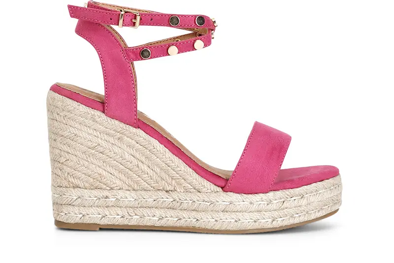 sandali in tessuto con borchie su zeppa corda fuxia