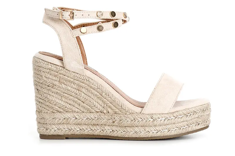 sandali in tessuto con borchie su zeppa corda sabbia 39