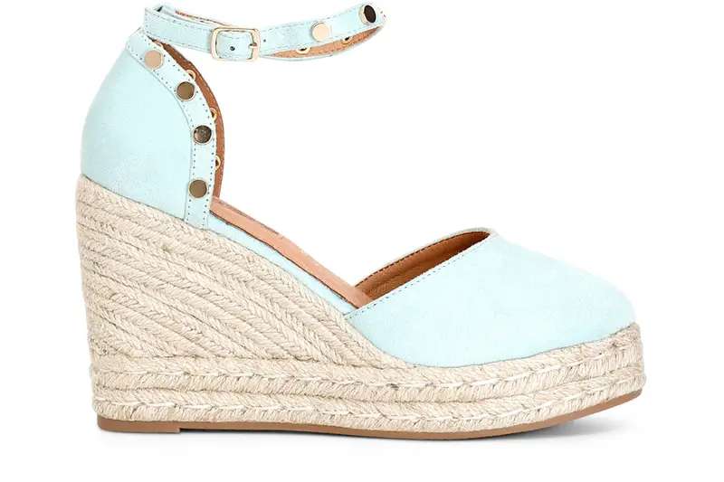 sandali in tessuto e zeppa in corda acqua marina