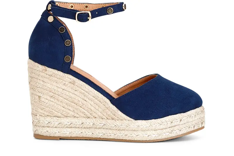 sandali in tessuto e zeppa in corda blu