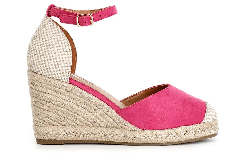 sandali in tessuto e zeppa in corda fuxia