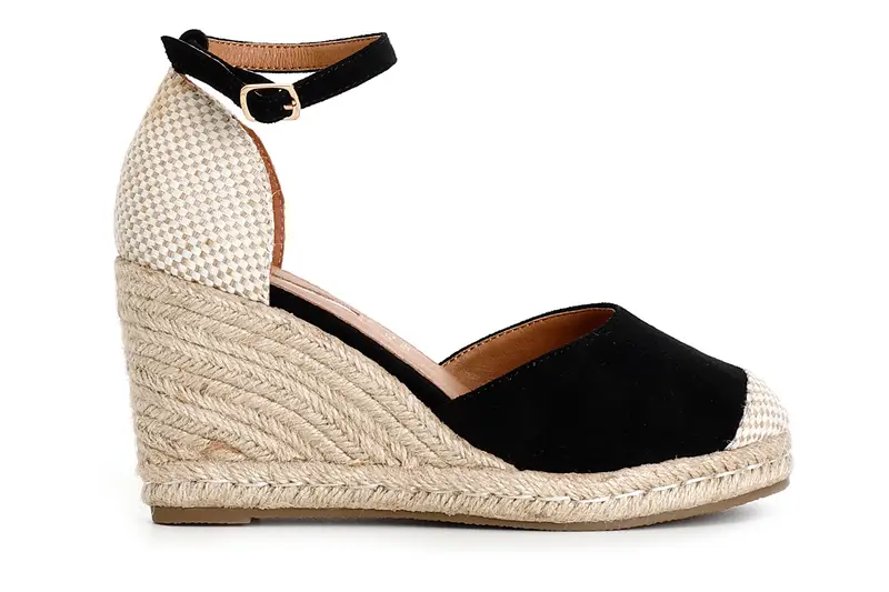 sandali in tessuto e zeppa in corda nero 38