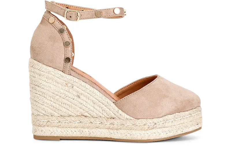 sandali in tessuto e zeppa in corda tortora