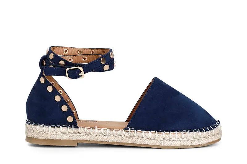 sandali in tessuto su fondo corda blu