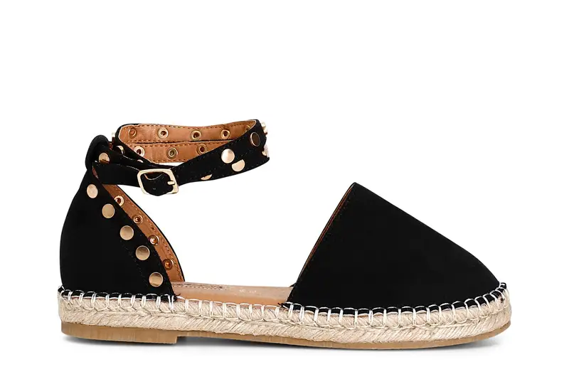 sandali in tessuto su fondo corda nero