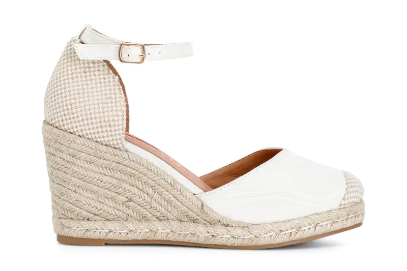 sandali in tessuto su zeppa corda beige