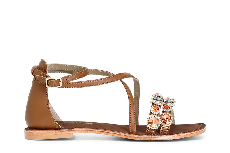 sandali incrociati in pelle cuoio