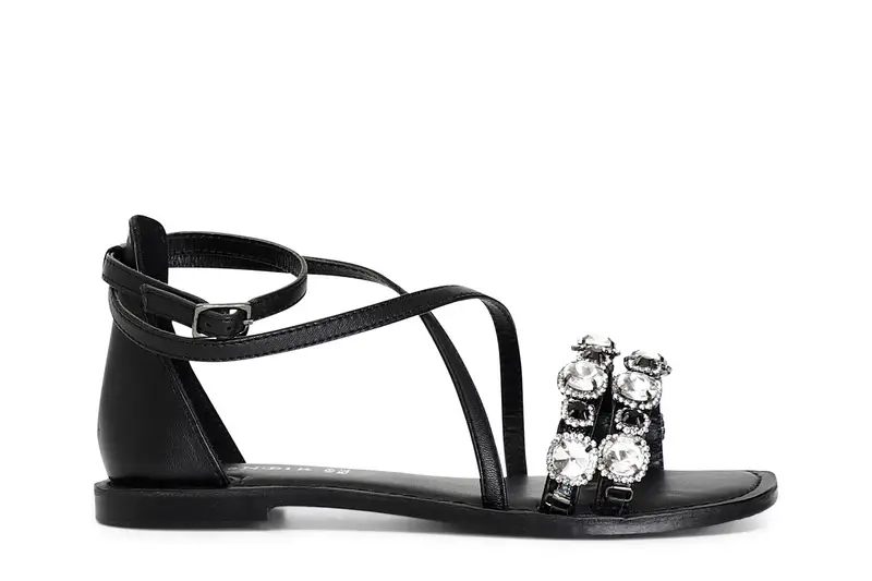 sandali incrociati in pelle nero