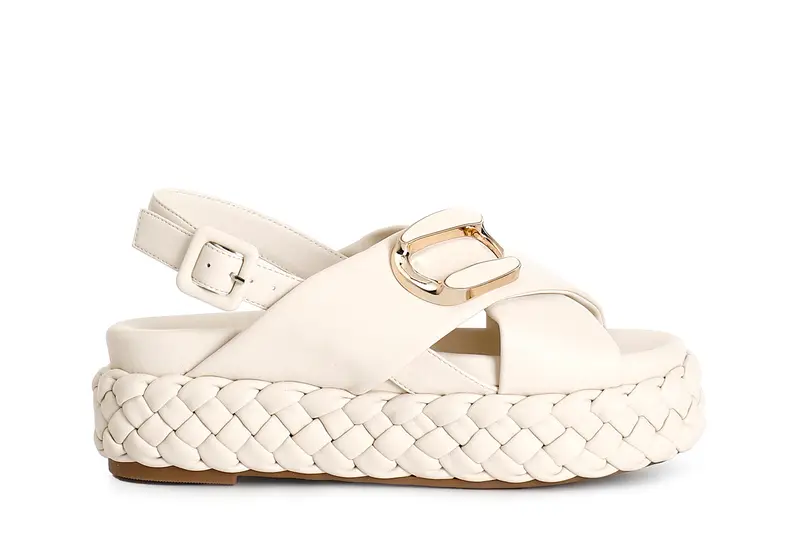 sandali incrociato con fondo a treccia e accessorio burro 40