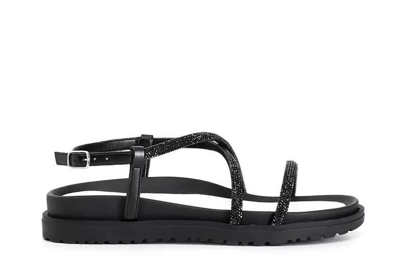 sandali lacci con strass nero