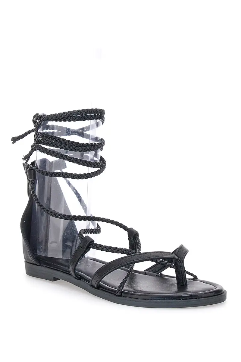 Sandali Lace-Up Neri Con Suola Flat Cafe' Cost 2502 miniatura 2