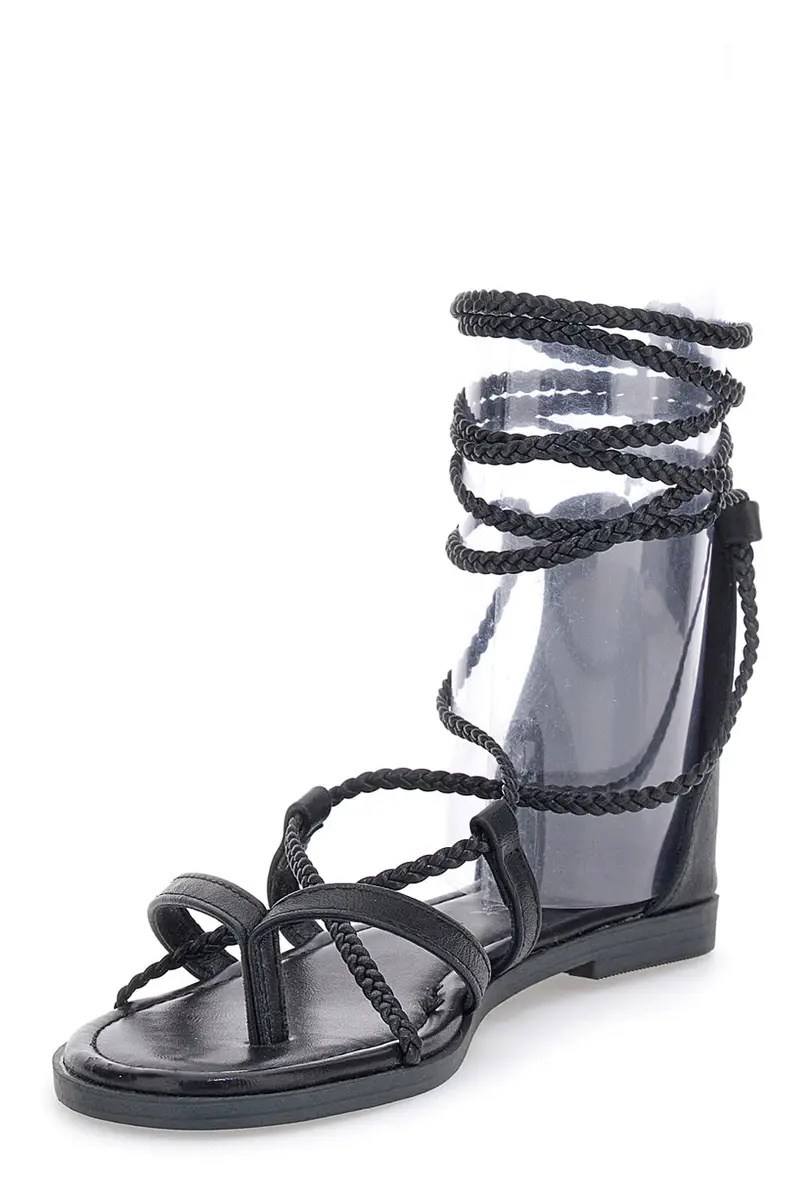 Sandali Lace-Up Neri Con Suola Flat Cafe' Cost 2502 miniatura 3