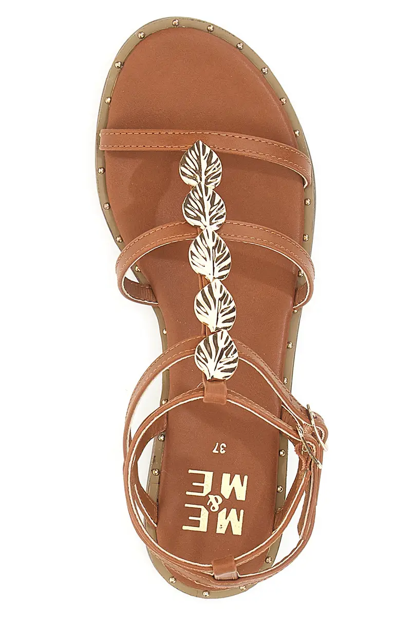 Sandali marroni bassi con fascette incrociate e dettagli oro Me & Me 661 miniatura 3