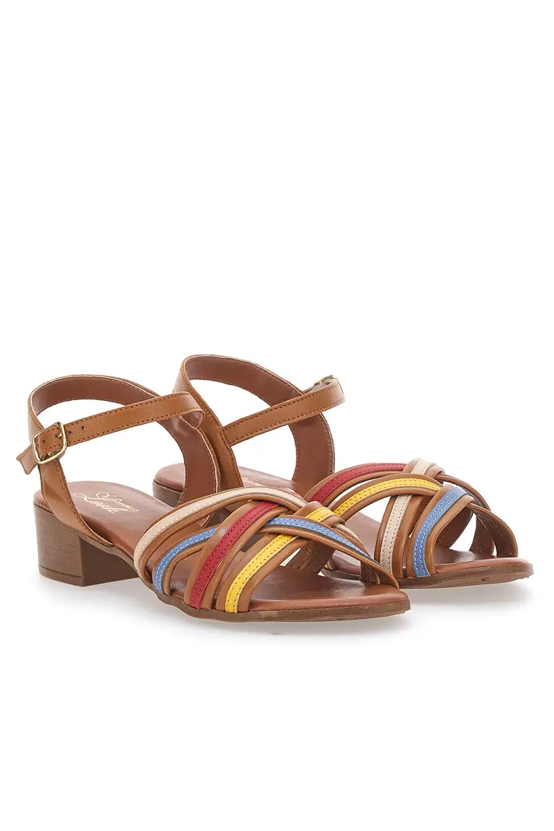 Sandali marroni con fascie colorate in Vera Pelle PITTARELLO LOOK 243110