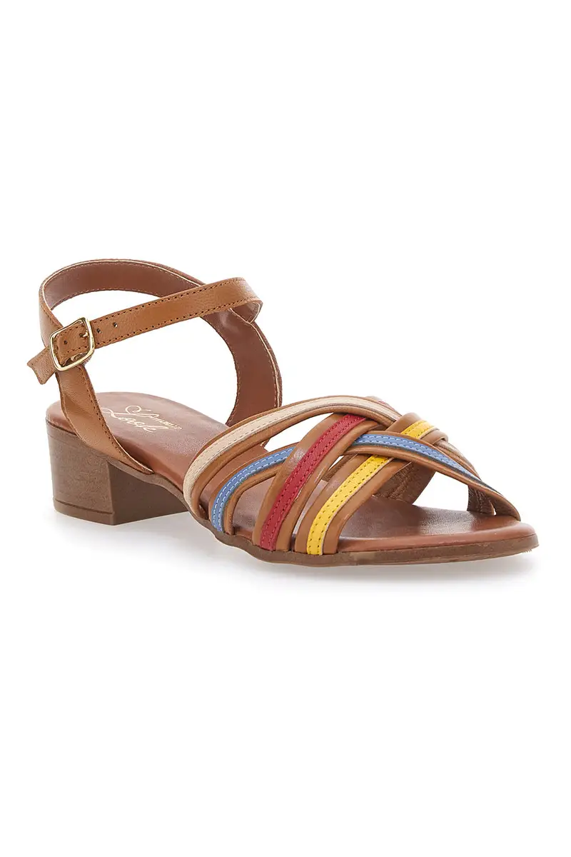 Sandali marroni con fascie colorate in Vera Pelle PITTARELLO LOOK 243110 miniatura 3